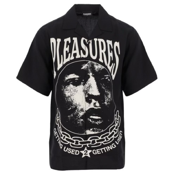 PLEASURES abstract loose fit button down shirt. Short sleeves. Worn once. - Picture 2 of 7